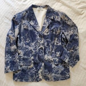 Vespucci Womens Denim Style Blazer Coat In Blue Floral Print size M/L